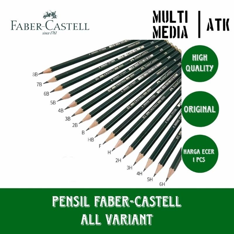 

FABER-CASTELL 9000 BLACK PENCIL / PENSIL KAYU FABER CASTELL 6H 5H 4H 3H 2H H F HB B 3B 5B 6B 7B 8B ECER SATUAN