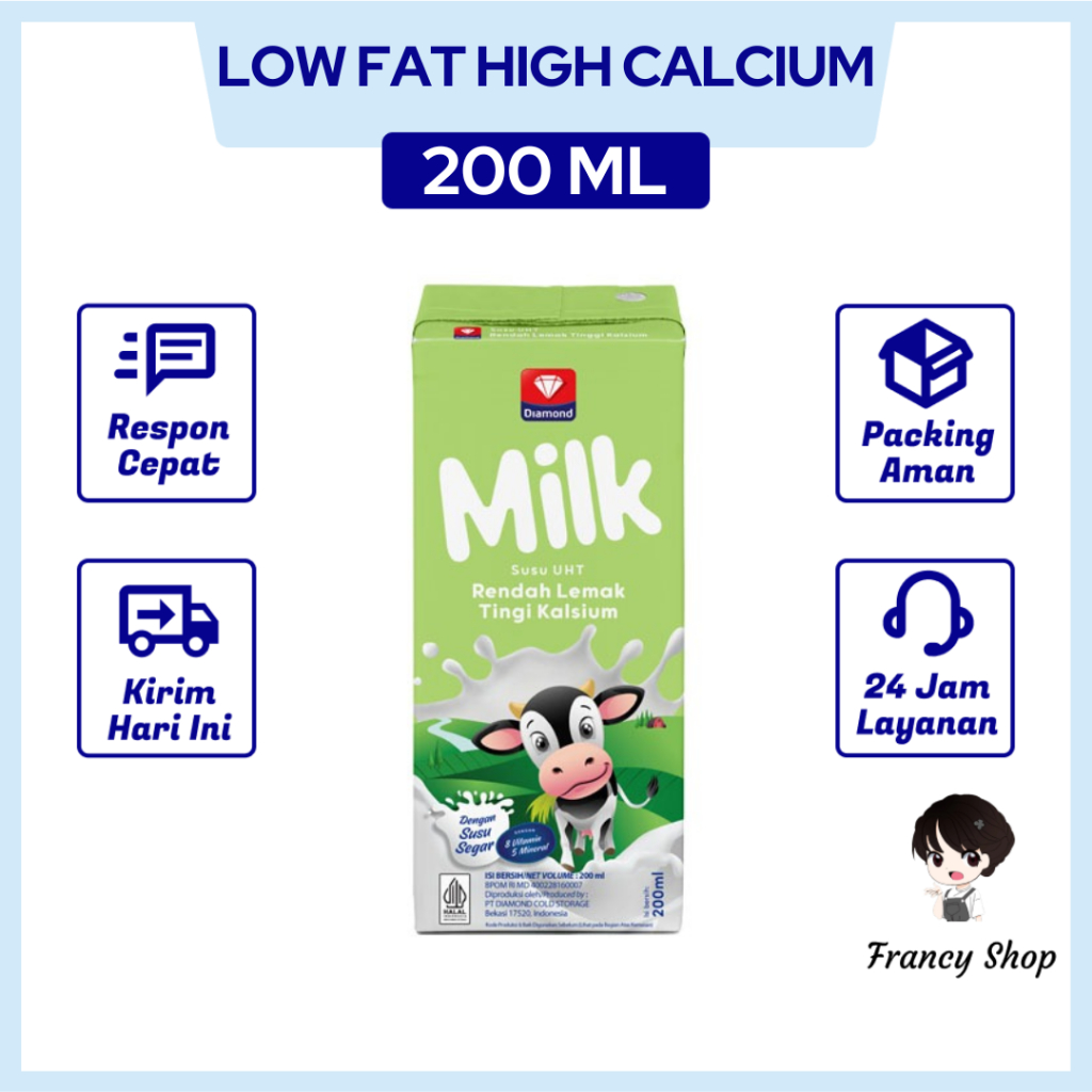 

Susu Diamond Milk UHT Low Fat High Calcium 200 ml