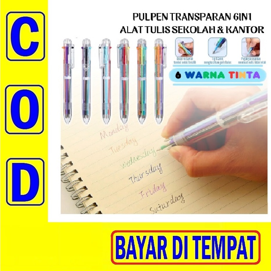 

KOM 6H PULPEN 6 WARNA Pulpen Tinta 6 Warna Transparan Bullet Tip 0.5mm Ballpoint Alat Tulis Perlengkapan Sekolah Kantor 6in1 Warna Warni Pen Six-In-One Color