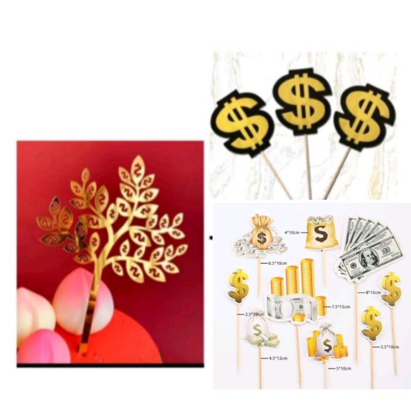 Topper Dollar,Hiasan Kue Uang Dollar,Topper Uang Dollar