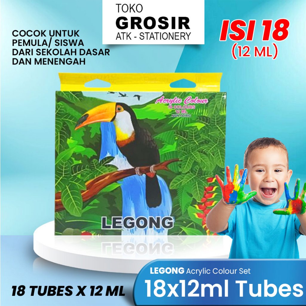 

Cat Acrylic 18x12ml tubes Legong / Cat Lukis / Cat Kanvas 18 Warna 12 ML / Cat Akrilik