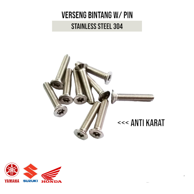 (1 Pcs )  Baut Verseng Torq  M8 x 20 / Baut countersunk w / pin  M8 x 20 BAUT BINTANG 6 M8 x 20 MM S