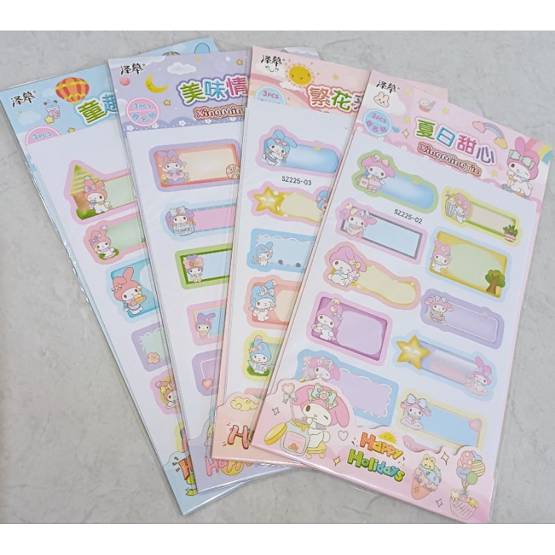

(isi 3 lembar) Sticker Note Catatan / Stiker Nama Kosongan Import Untuk Di Buku - Stiker Motif Gambar Sanrio My Melody