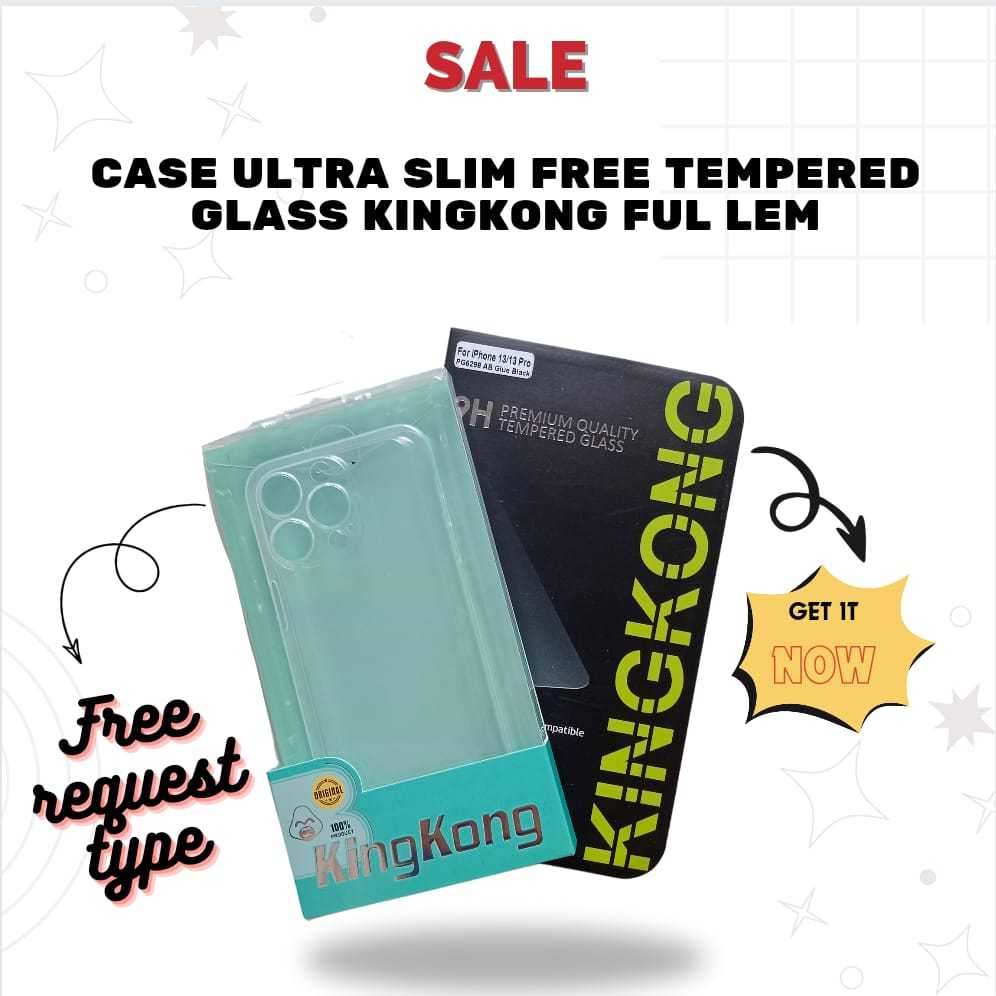CASE ULTRA SLIM KINGKONG BLACK AND CLEAR FREE TEMPERED GLASS KINGKONG FULL LEM