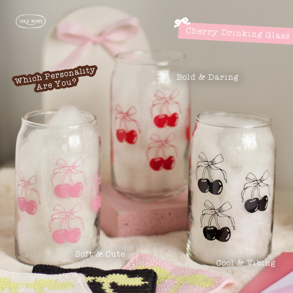 Coquette Popcan Glass by Suka Home | Gelas Kaca Transparan | Gelas Minum Estetik | Gelas Kaca Korea 
