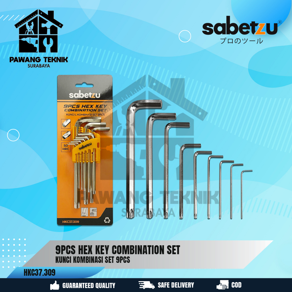 Sabetzu Kunci L Set 9pcs Kombinasi Panjang Long Bintang Lubang Hexagon Hexkey Torx - Kunci l Set Uku