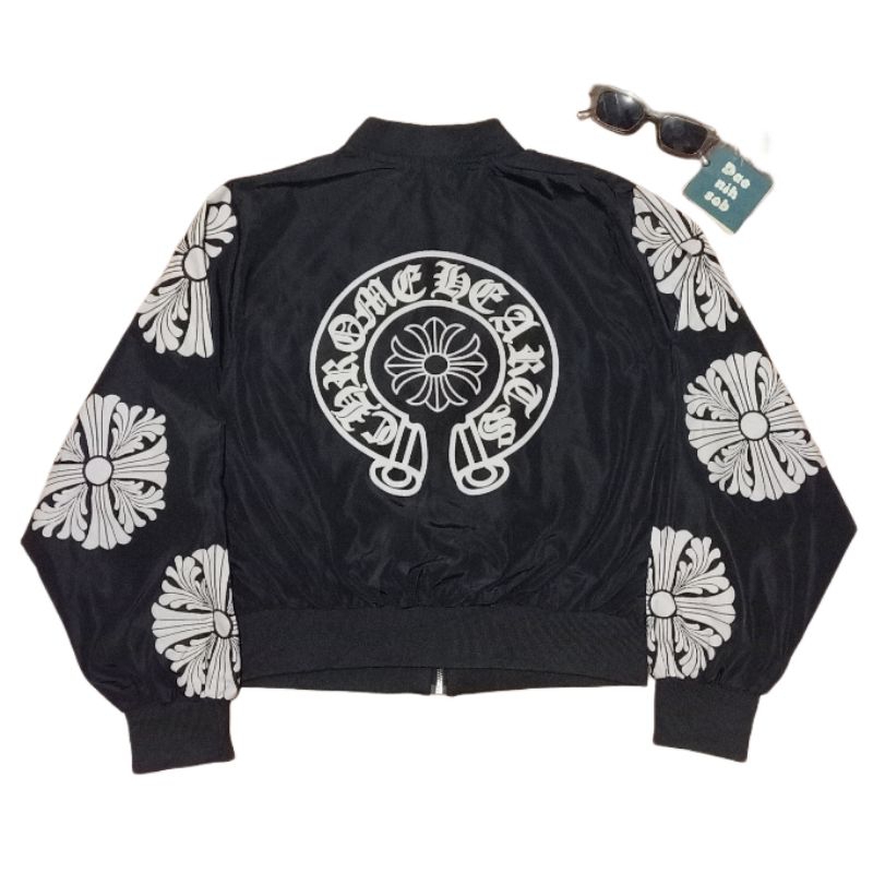 Jaket CH bomber batwing fashion ala ala back hit big logo casual work tracktop varsity vintage hitam