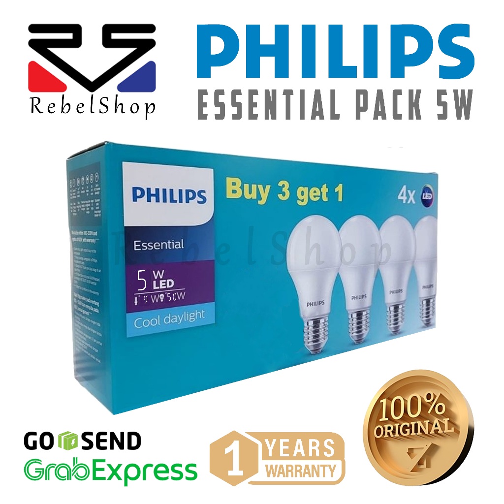 Philips Lampu Bohlam LED 5W Essential Multipack Putih - 5 W 5 Watt