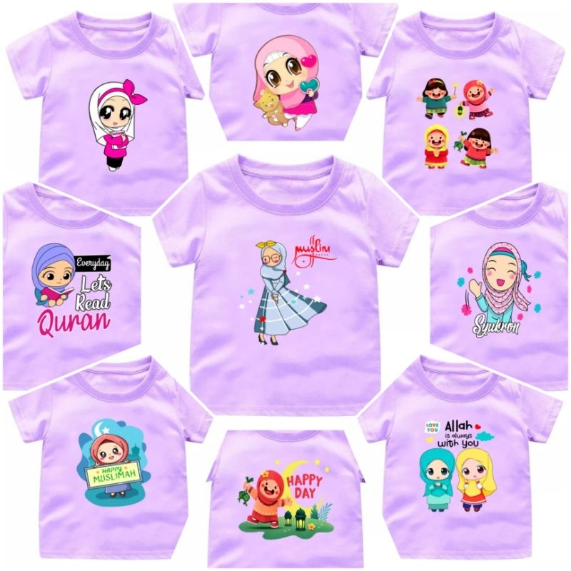 Baju Kaos Atasan Anak Perempuan usia 1-12Tahun Motif HIJABERS SPESIAL WARNA UNGU LILAC