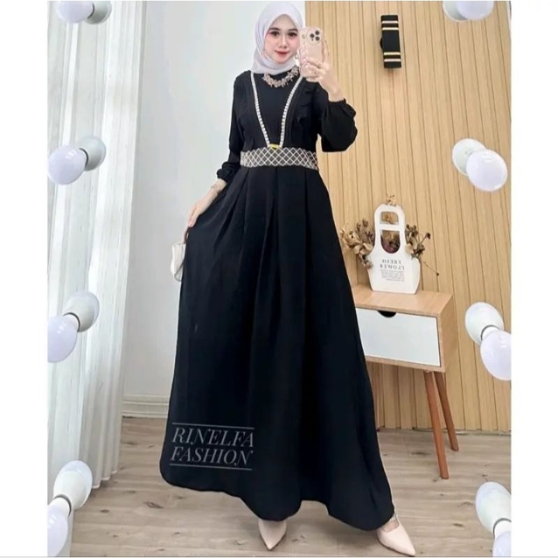 SABILLA DRESS CRINKLE AIRFLOW mix Brokat & Renda Gamis crinkle muslim airflow premium terbaru panjan
