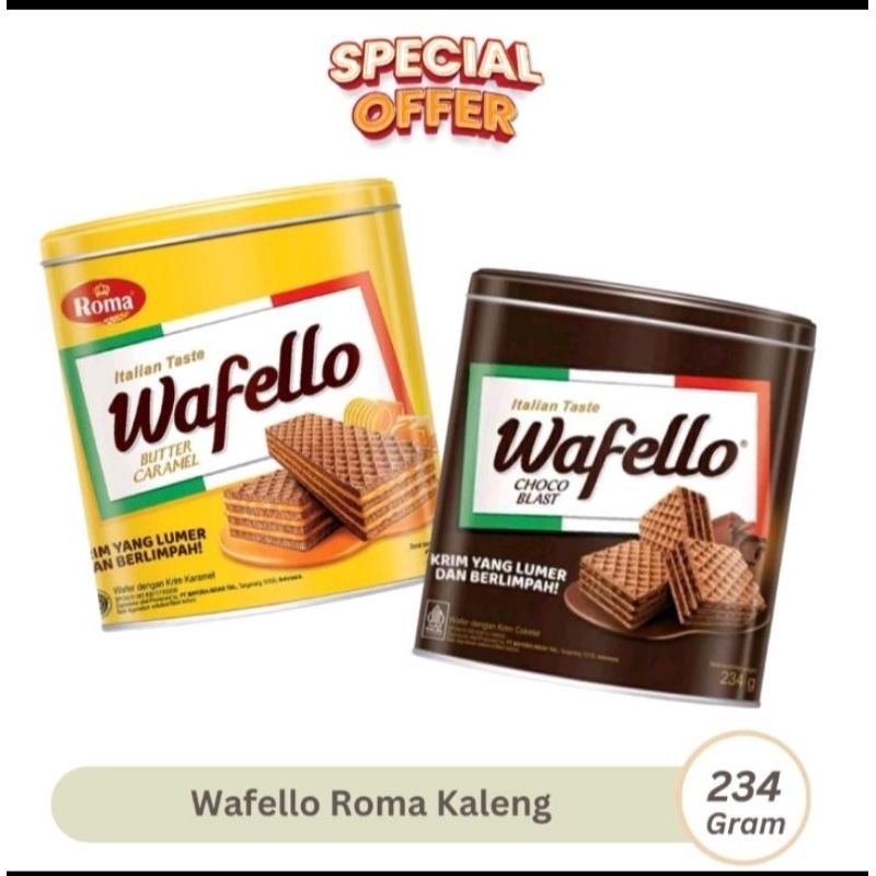 

Wafelo Wafer cokelat dan caramel can 234 gr