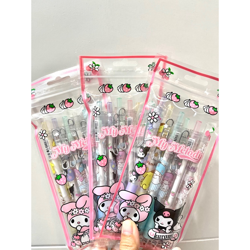 

6 PCS Pulpen gel ST 0.5mm/ Gel pen mekanik Sanrio Hitam