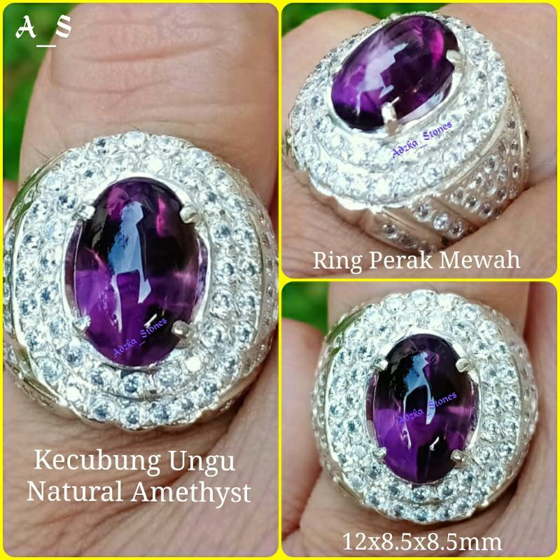 Kecubung Ungu Natural Amethyst Quartz Ring Perak Mewah