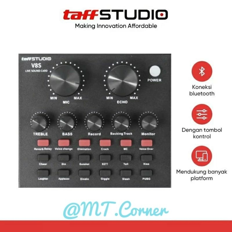 TaffSTUDIO Soundcard V8S Sound Card Effects External Mic Condenser Mikrofon Mik Mic MP3 V8plus V8+ V