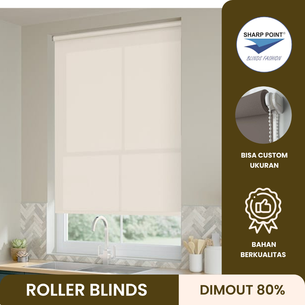ROLLER BLINDS Dimout (80%) - Tirai Gulung - Tirai Jendela - Gorden Gulung - SHARP POINT - CUSTOM UK