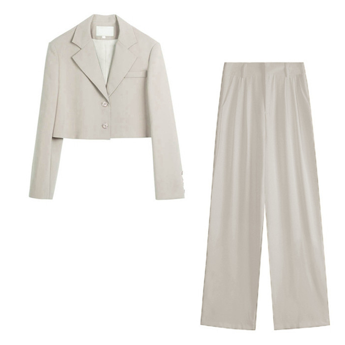 Setelan Wanita Blazer Crop Jaket Lengan Panjang/Celana Kulot formal