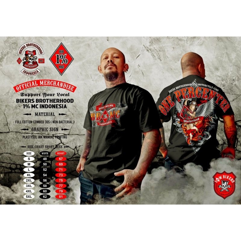 Kaos Tshirt Bikers Brotherhood 1% MC Tangan Pendek