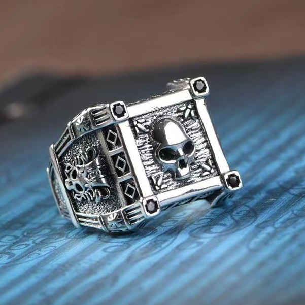 Cincin Tengkorak Kotak / Retro Square Skull Ring Adjustable / Cincin Kepala Tengkorak Pria /  Skull 