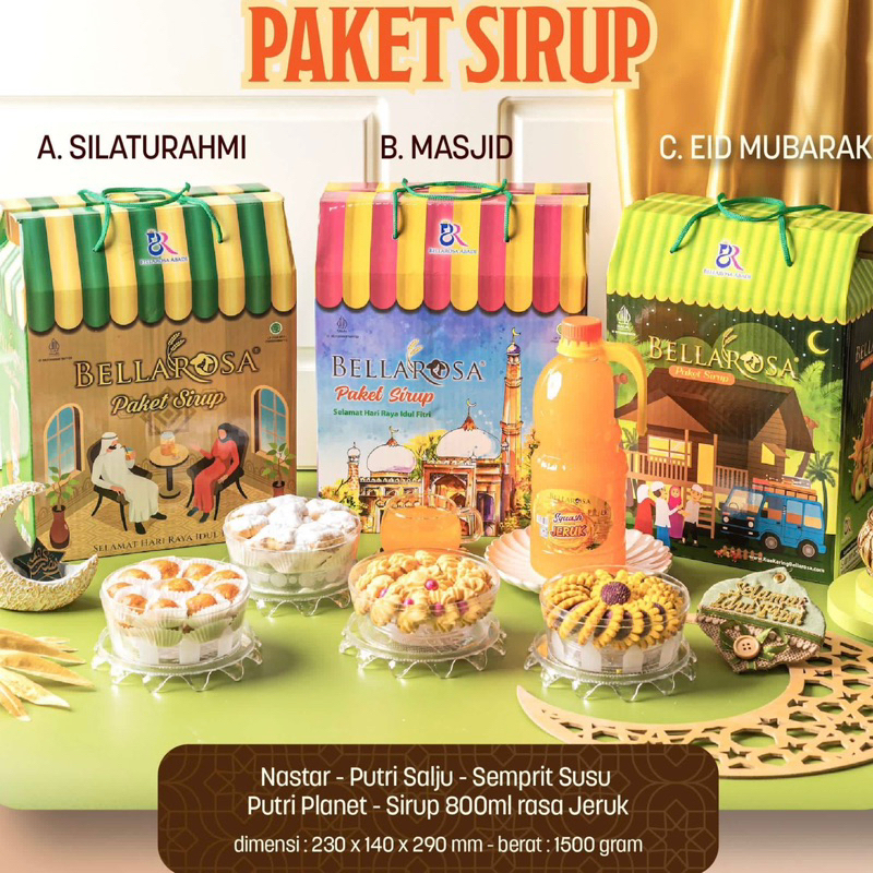 

KBU BELLAROSA PAKET SIRUP EDISI EAID MUBARAK / BELLA ROSA HAMPERS LEBARAN / PAKET KUE KERING FREE BUBBLE WRAP