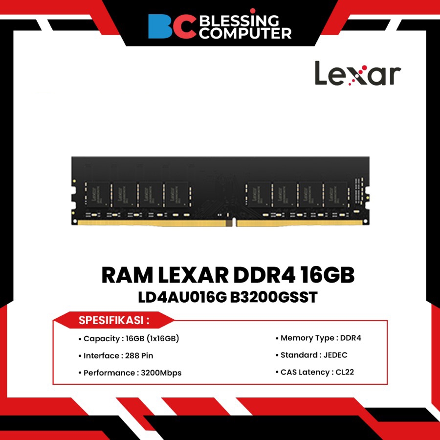 RAM LEXAR DDR4 16GB 1Rx8 PC4-3200AA-UA2 1.2V-LD4AU016G-B3200GSST