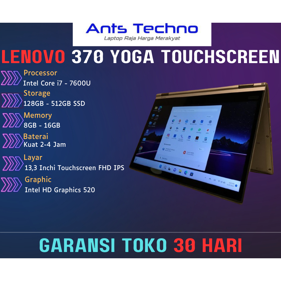 Laptop TOUCHSCREEN Lenovo Thinkpad Yoga 370 Core i5 - i7 Gen 7 RAM 16GB Berkualitas dan Bergaransi