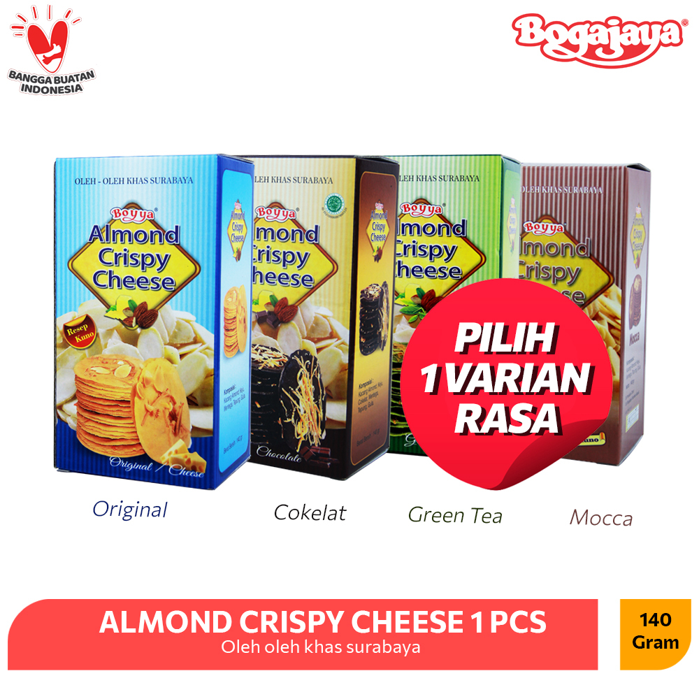 

ALMOND CRISPY BOYYA OLEH OLEH SURABAYA ANEKA RASA 140 GRAM (ORIGINAL/GREEN TEA/COKLAT/MOCCA)