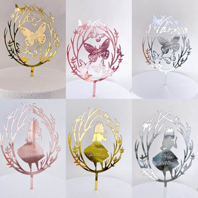 CAKE TOPPER AKRILIK HAPPY BIRTHDAY HIASAN KUE LADY BUTTERFLY PRINCESS KUPUKUPU PUTRI DEKORASI KUE UL