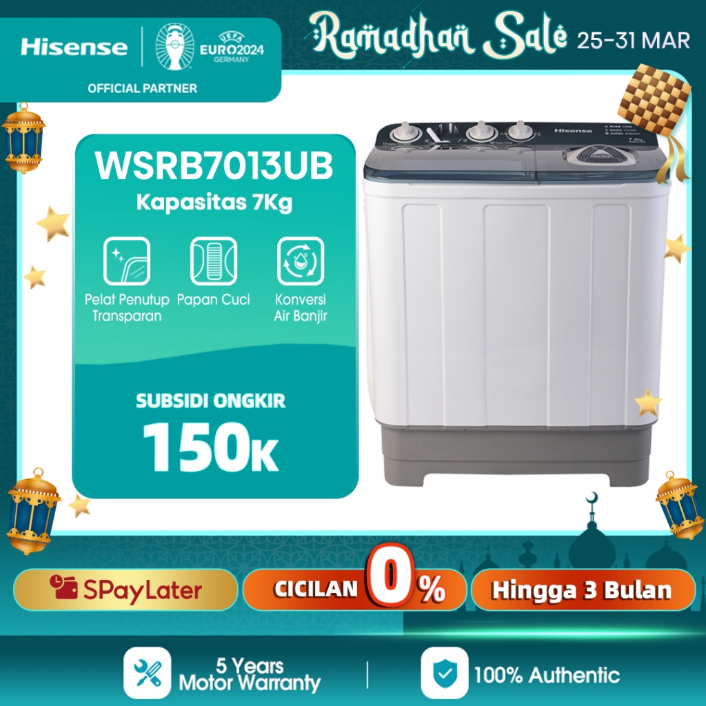 Hisense Mesin Cuci 2 Tabung Top Loading 7 KG Washing Machine WSRB7013UB