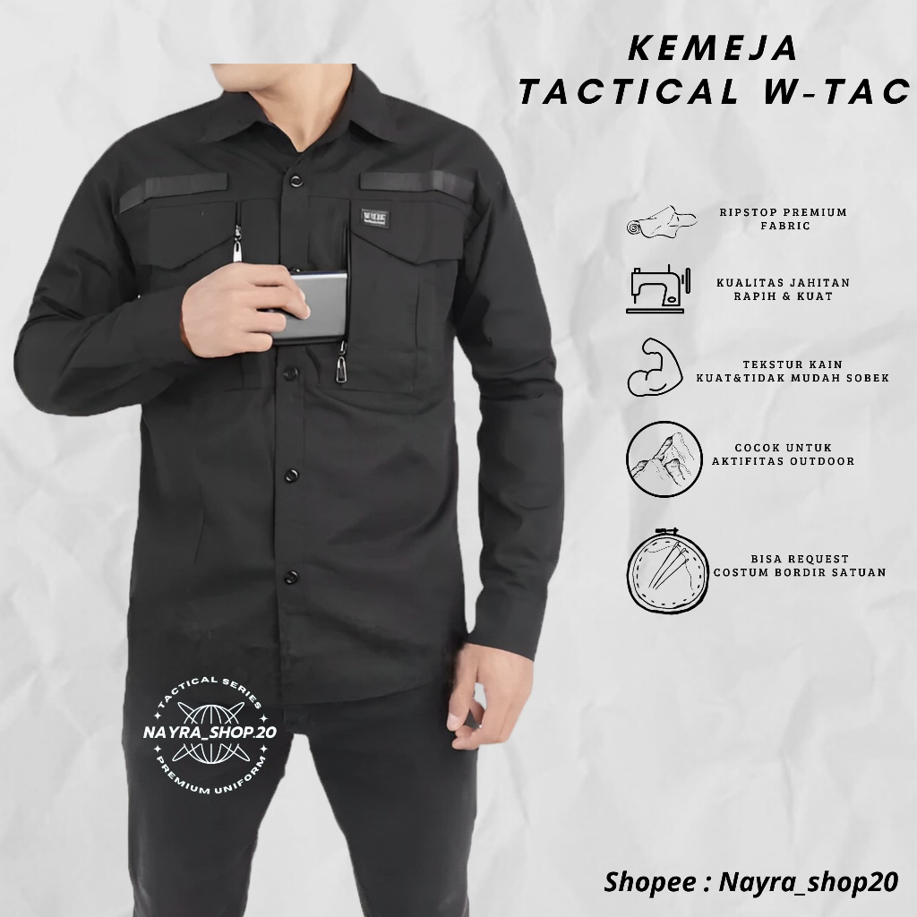 Bisa Cod - Kemeja Tactical W-TAC Original Bahan American Ripstop Premium Lengan Panjang Pria /  Keme