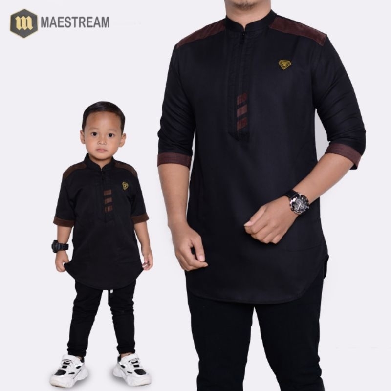 Baju koko couple ayah dan anak hitam terbaru 2024 koko kurta muslim couple ayah anak toyobo premium 