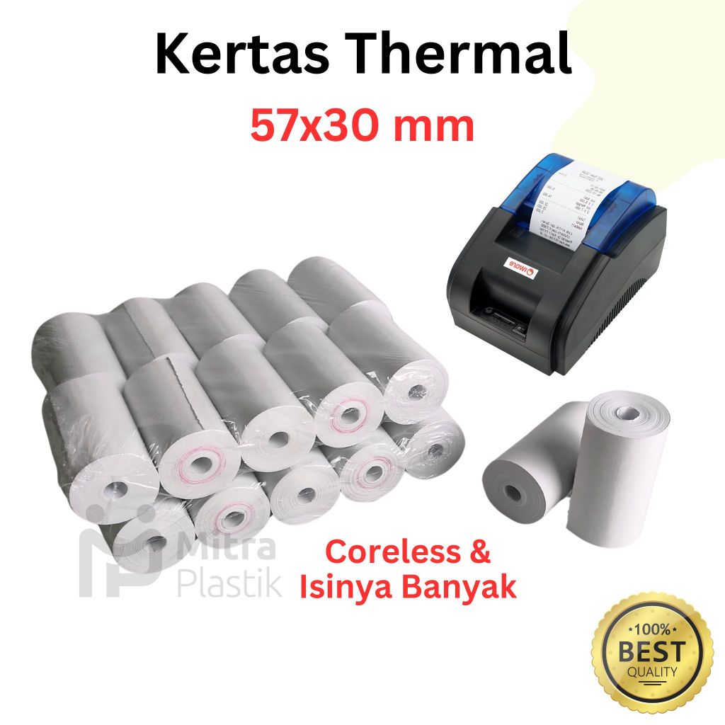 

Kertas Struk Thermal Paper Roll 57x30 Kasir EDC Termal Mini Printer Portable Bluetooth Coreless 57 x 30