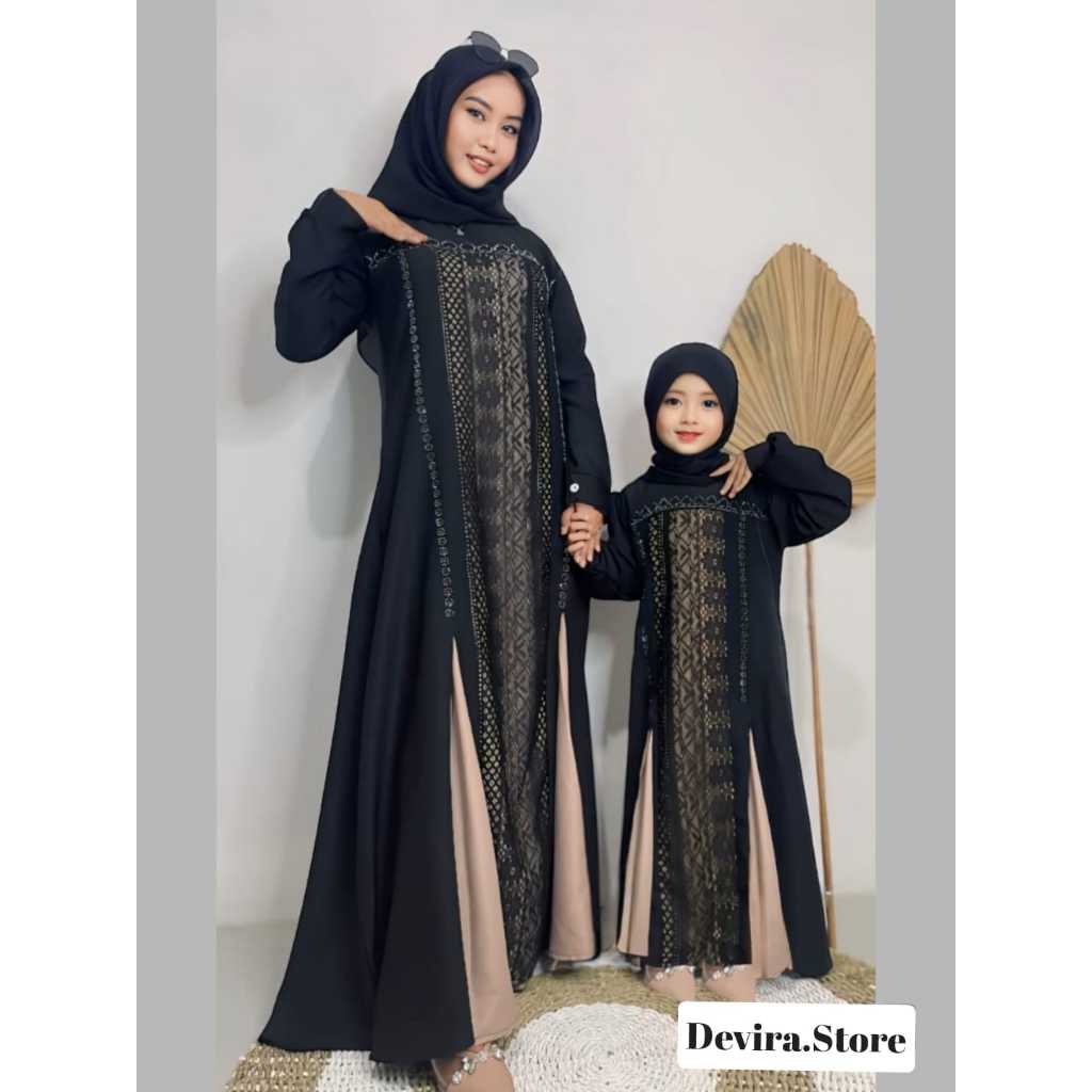 Delina Abaya Dress / Gamis Couple Mom & Kids Abaya Motif Brokat / Dress Muslim