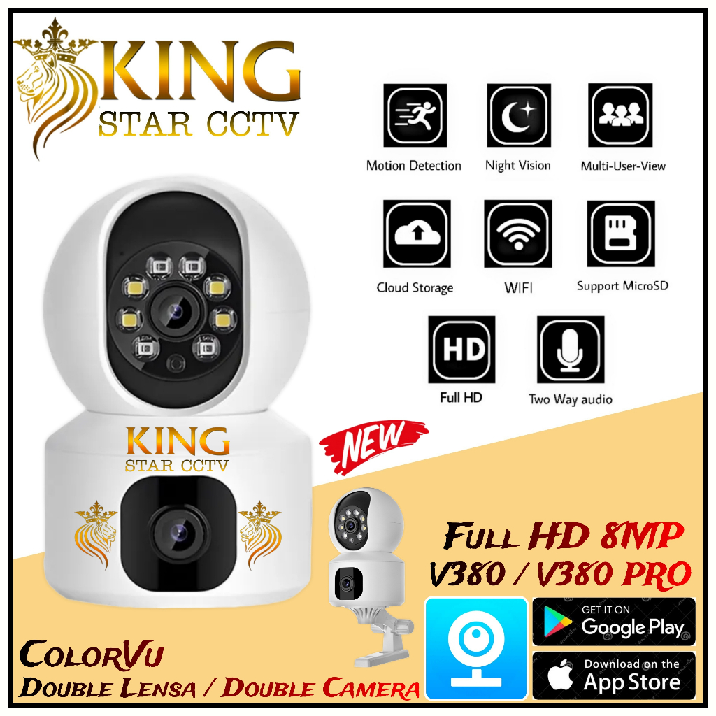 CCTV IP Camera V380 8MP Double Lensa 360" CCTV IP Camera Double Lensa ColorVu