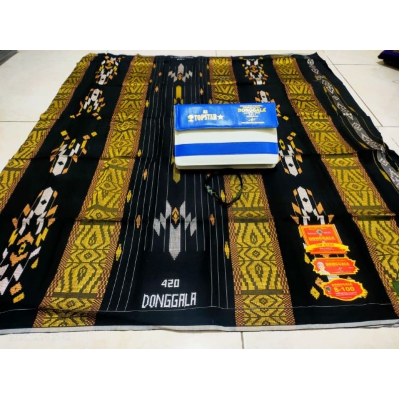 SARUNG DONGGALA TIPE SGE 420 JAHITAN TENGAH FULL SONGKET MESRES SUTRA LENGKAP TAS