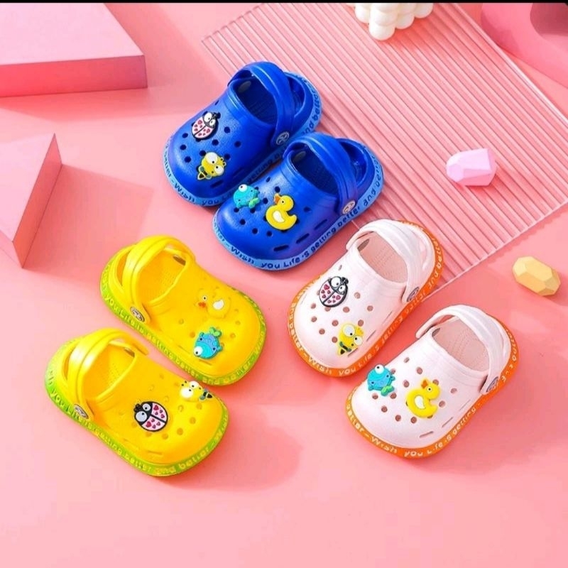 Sandal Sendal Baim Bebek Anak Bayi cowok cewek 1 2 3 4 5  Tahun Jibbitz Bahan Eva Karet  Size 18 19 