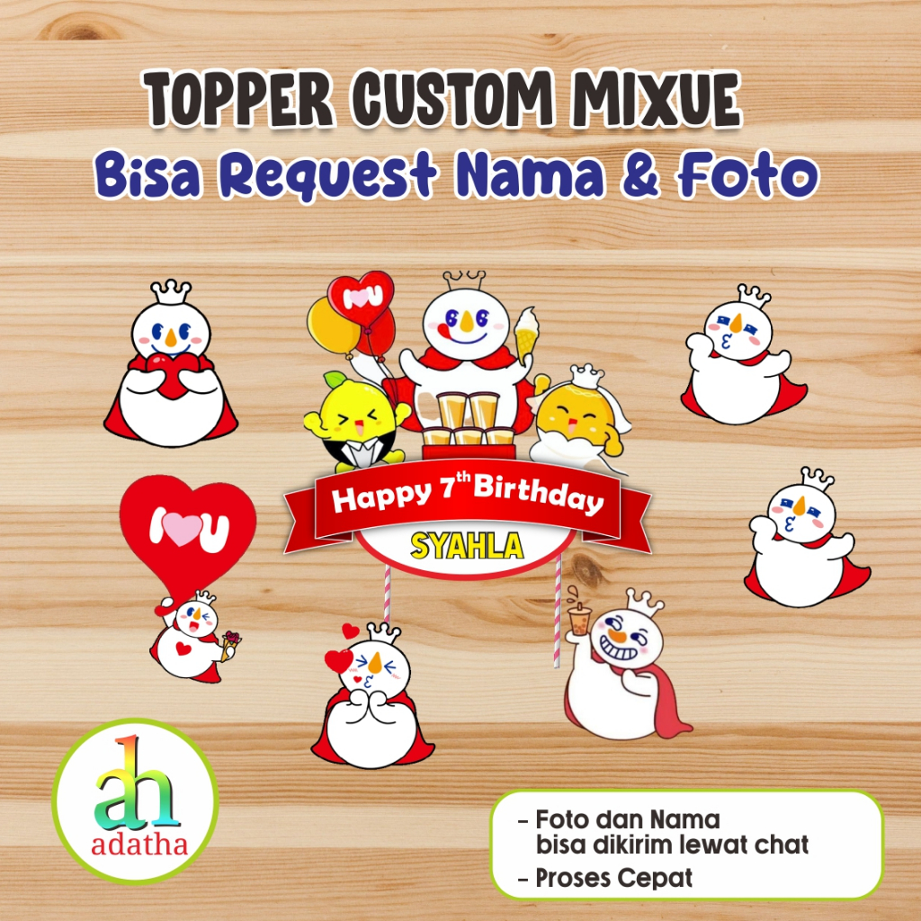 Topper Cake/Cupcake Tambah Nama, Hiasan Kue Ulang Tahun Mixue, Topper Ultah Foto, Topper Kue Custom 