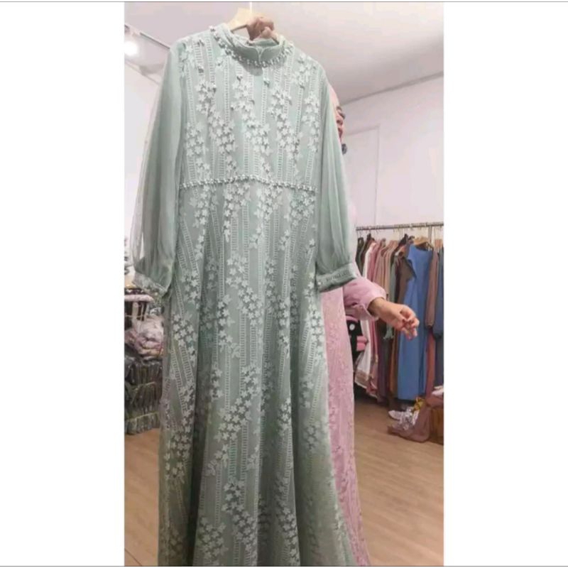 Gamis Brukat + Tile Ready Warna Hitam