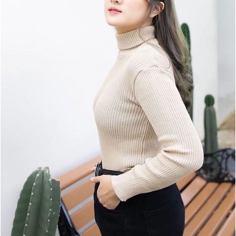 Kaos Turtleneck Lengan Panjang Wanita | Top Knit Rib Premium Turtleneck Korean Style