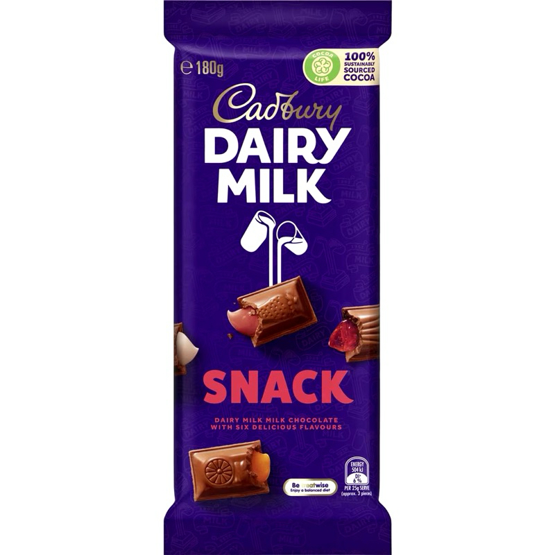 

Cadbury Dairy Milk Snack Chocolate Block 180g - Australia