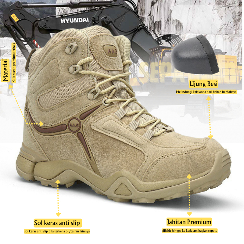 Sepatu Safety Pria Tactical 5AA / Sepatu Satpol PP PDL Murah / Sepatu Safety Boots Ujung Besi Sepatu