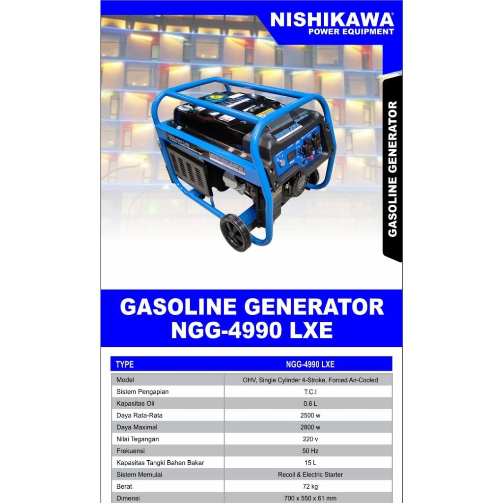 Genset 2500Watt NISHIKAWA NGG4990LXE 4 Tak Double Starter / Power Generator 2500W NGG 4990L - Gasoli