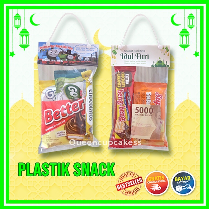 

plastik snack lebaran idul fitri tali tenteng putih dan label kecil 12x20 isi 10