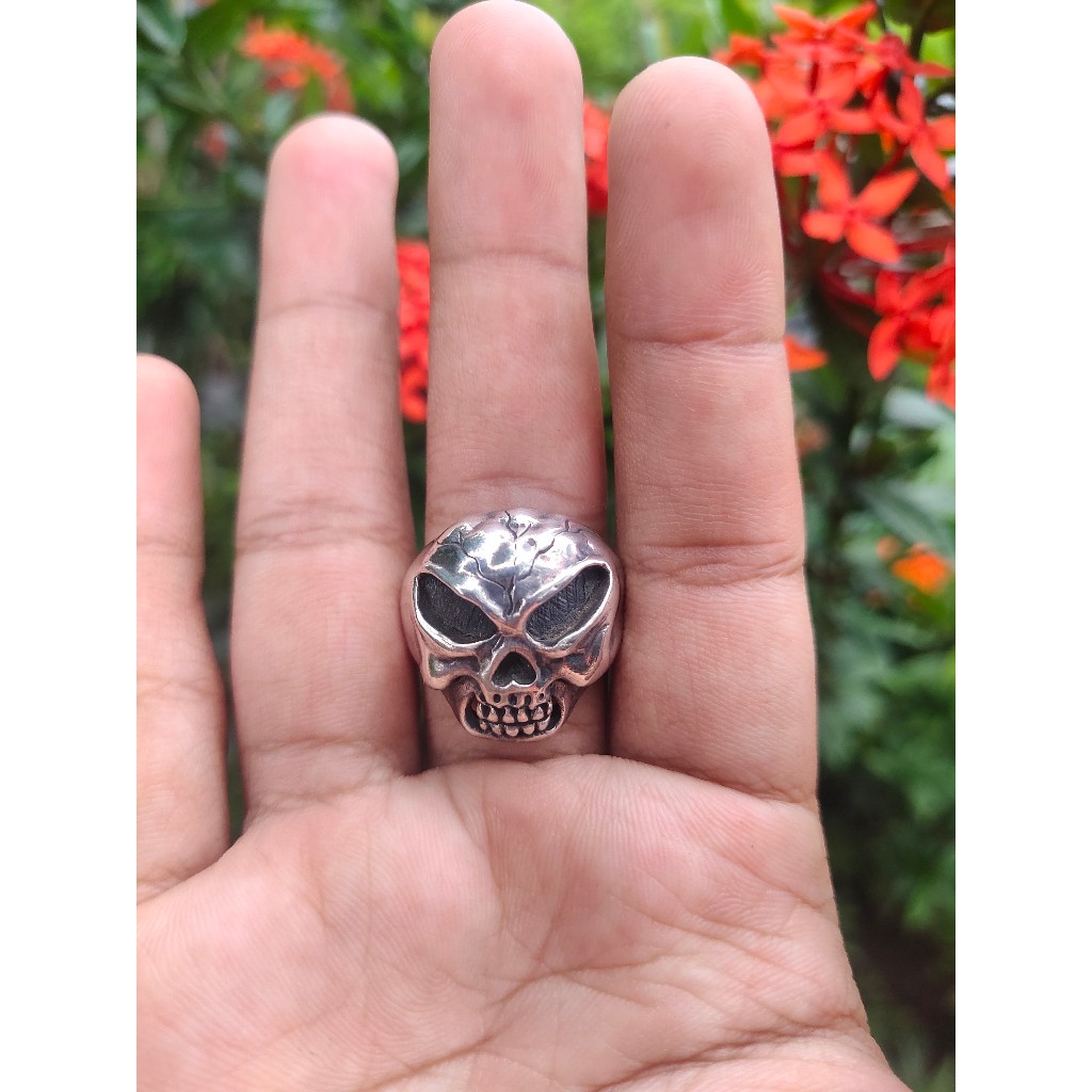 Cincin Ring Perak Silver Bali Motif Tengkorak Devil Asli 925 Pria Laki Elegan Keren Custom