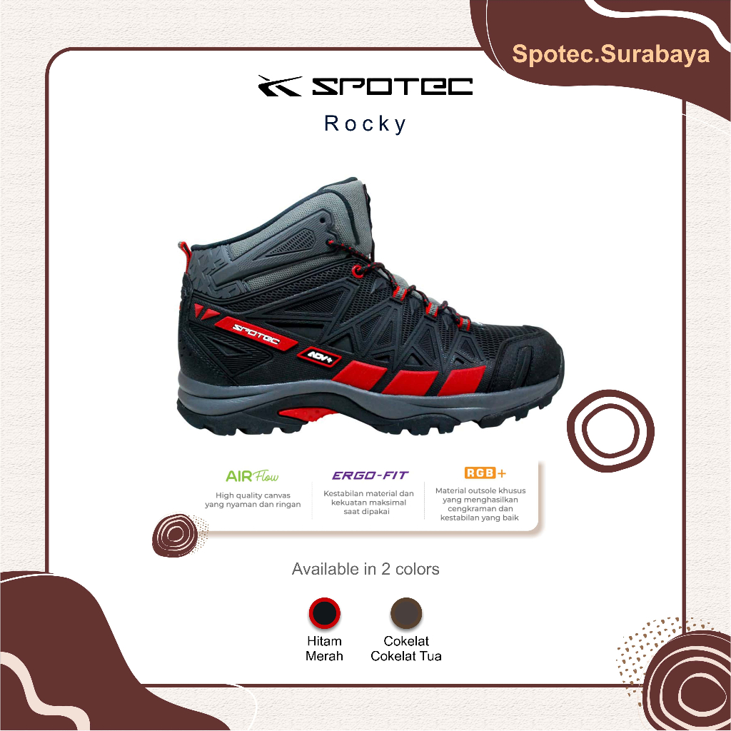 Sepatu Hiking SPOTEC ROCKY Hitam-Merah