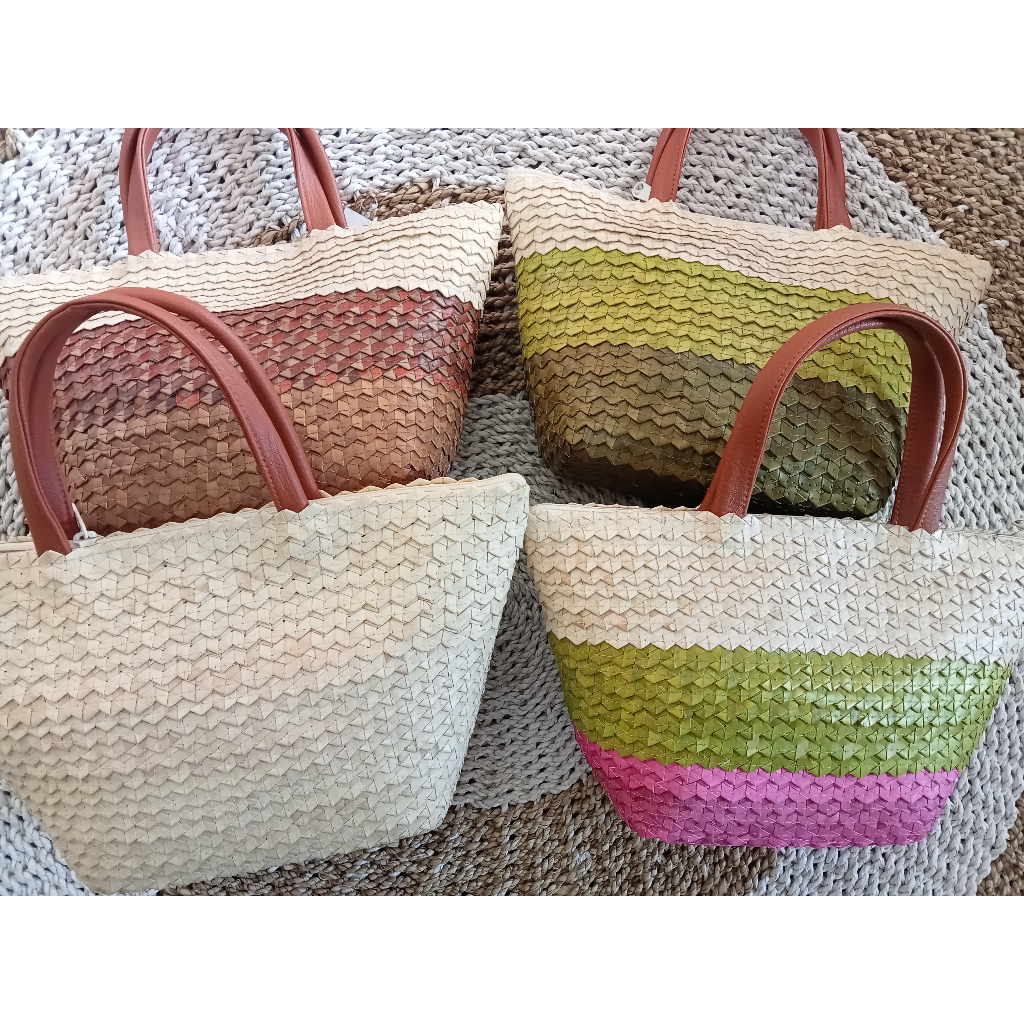 TAS PANDAN BAKUL TALI KULIT TOTE BAG TAS ANYAMAN
