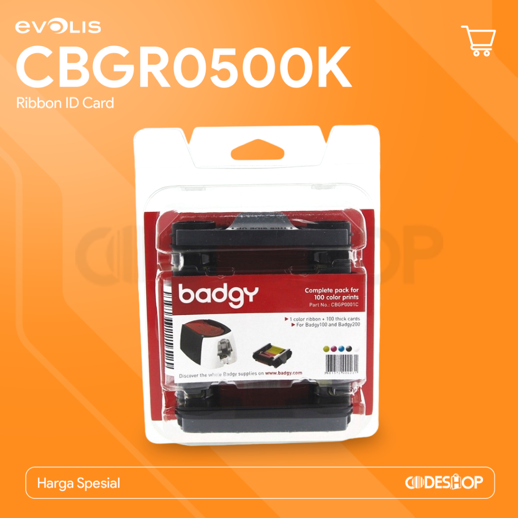 Ribbon Evolis Badgy 200 & 100 PN CBGR0500K Black Tinta Printer Hitam