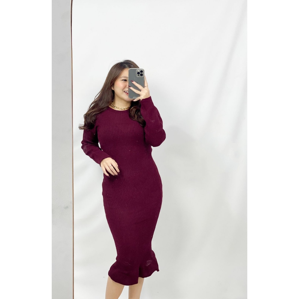 Ami Collection - Dress Kinara Rajut Lengan Panjang / Dress Wanita / Dress Rajut / Dres Bodycon