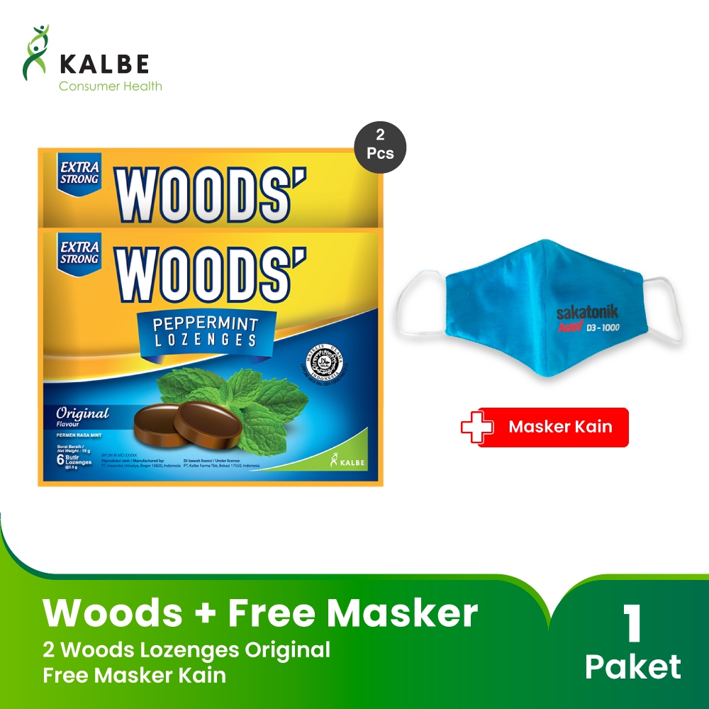 Woods Lozenges Original Permen Tenggorokan Free Masker Kain