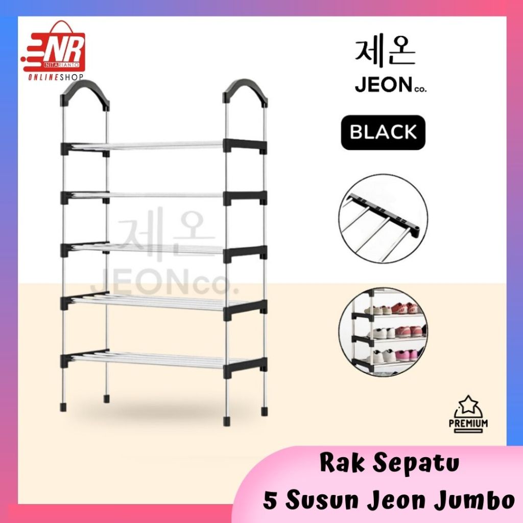 Rak Sepatu Jumbo 5 Susun Jeon - Rak Sepatu Besi - Rak Sandal - Rak Serbaguna - Rak Majalah - Rak Vas