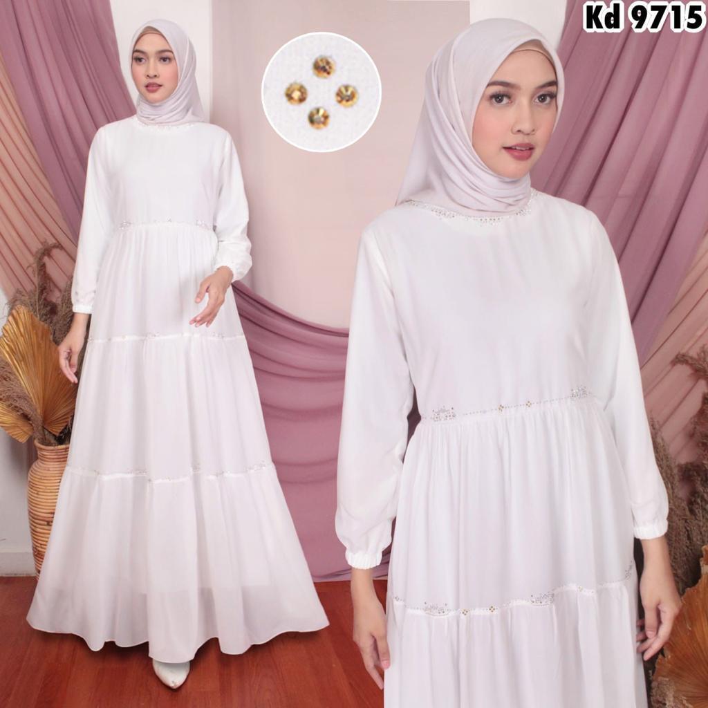Gamis Ceruty Putih Polos Manik Baju Muslim Vima 9715